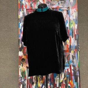 Eileen Fisher black velvet mock neck top, 1X, short sleeves